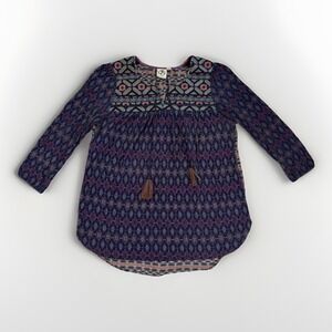 One September Majorelle Peasant Top Women's Medium Navy Boho Aztec Embroidered